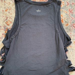 Dark grey Alo crop top with rips